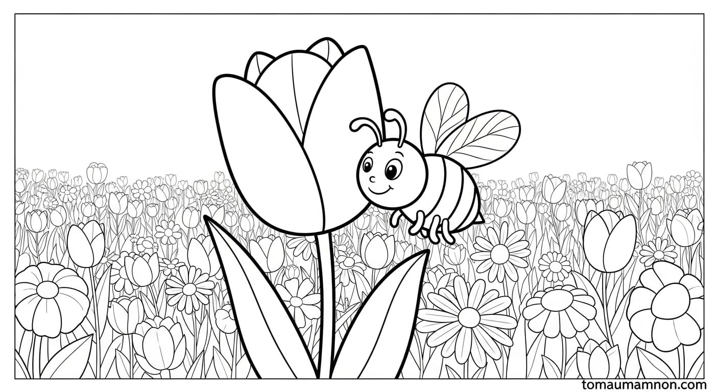 Tranh Vẽ Cánh Đồng Hoa Tulip hoa tulip đủ màu sắc