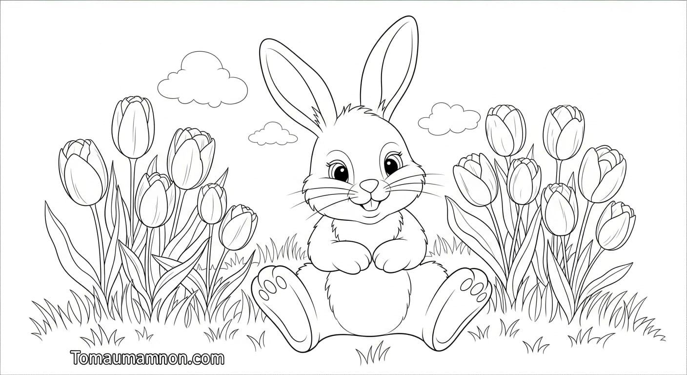 Tranh Vẽ Cánh Đồng Hoa Tulip tô màu hoa tulip