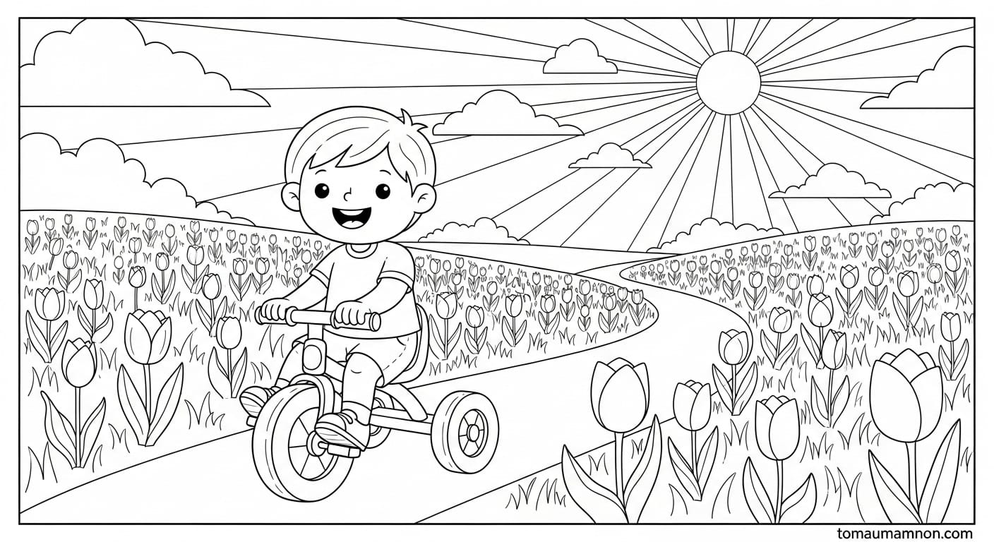 Tranh Vẽ Cánh Đồng Hoa Tulip hoa tulip xinh đẹp