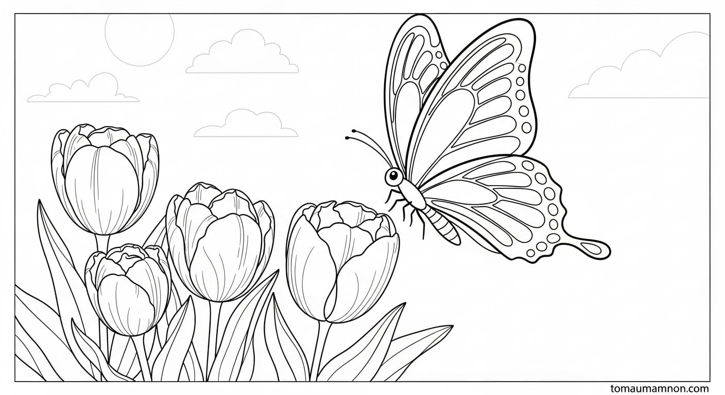 Tranh Vẽ Cánh Đồng Hoa Tulip tranh tô hoa tulip cho bé