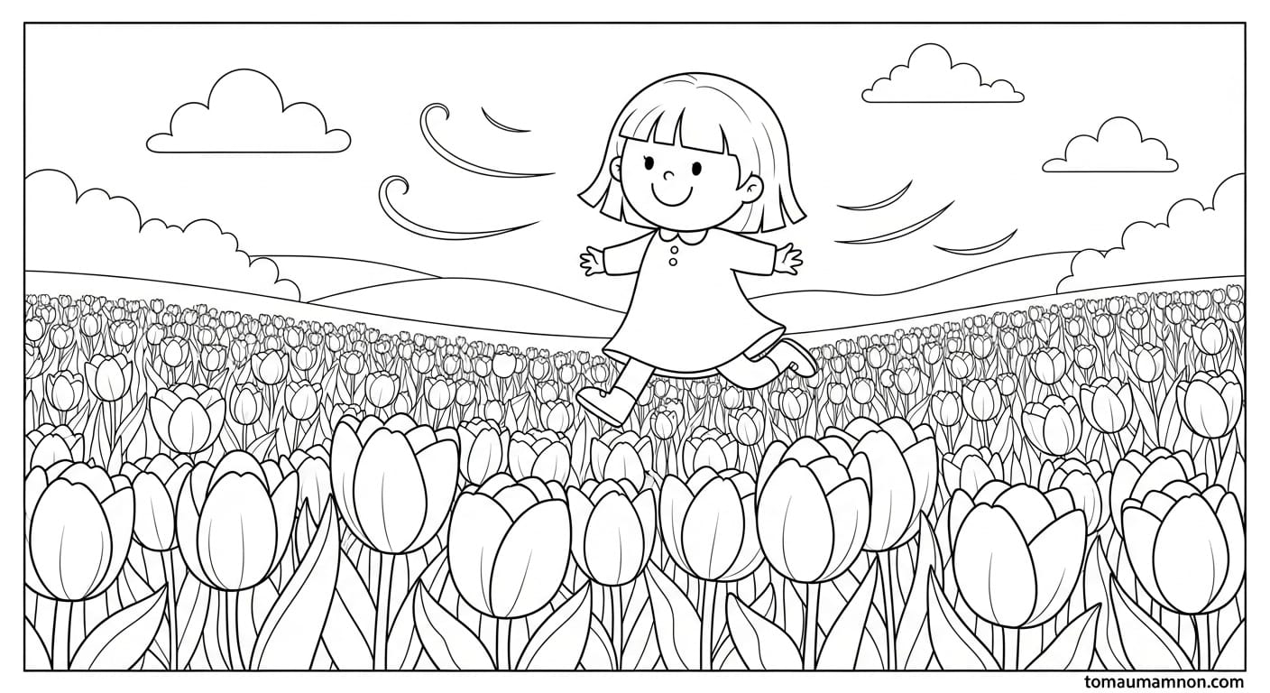 Tranh Vẽ Cánh Đồng Hoa Tulip cánh đồng hoa tulip