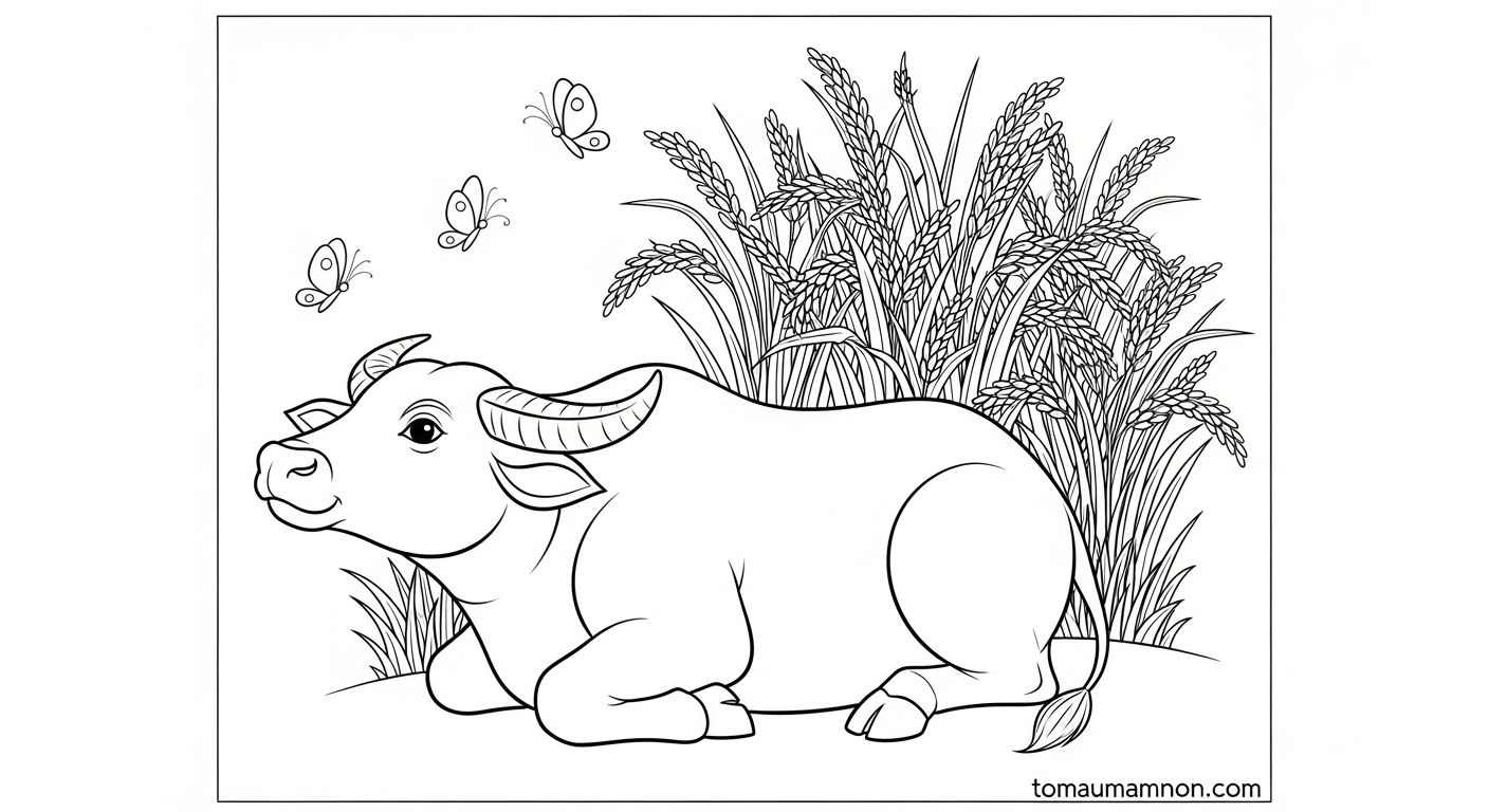 Tranh Vẽ Cánh Đồng Lúa Chín Vàng Tranh tô màu đồng lúa chín vàng