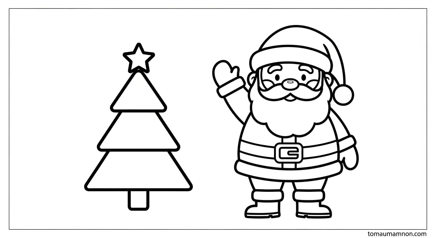 Tranh Vẽ Giáng Sinh Ông già Noel và cây thông