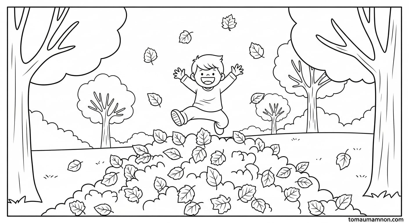 Bé gái che ô dưới mưa lá vàng