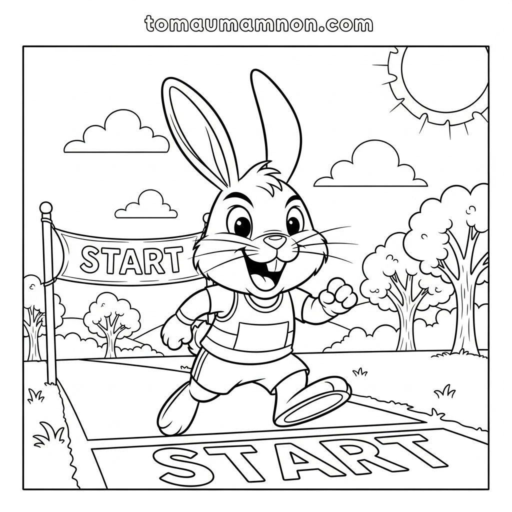 Tranh tô màu Thỏ và Rùa ngộ nghĩnh