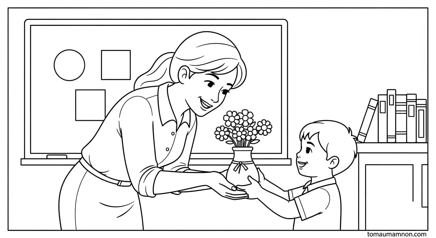 Vẽ Hoa Tặng Cô Tranh vẽ nhiều loại hoa trong giỏ