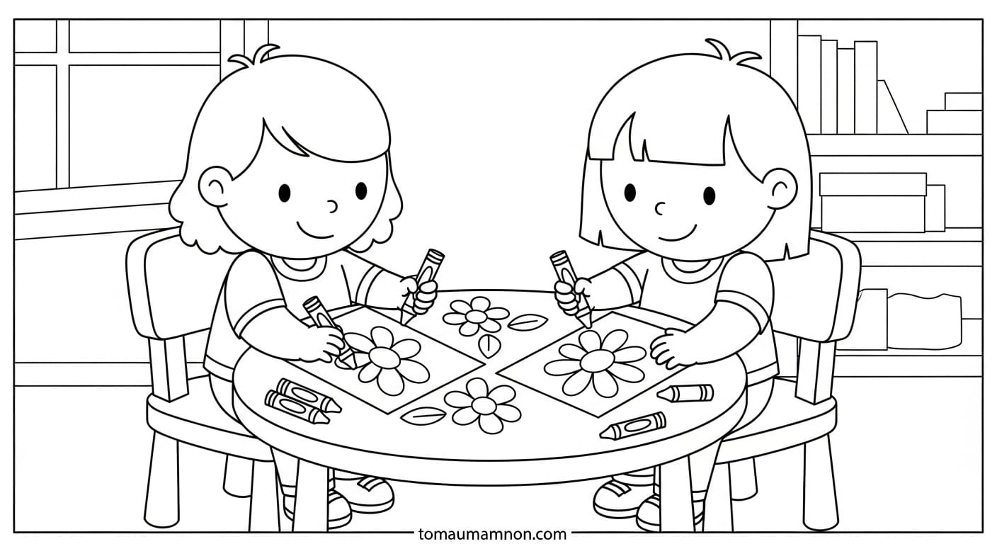 Vẽ Hoa Tặng Cô Bé gái ôm cô giáo và tặng hoa