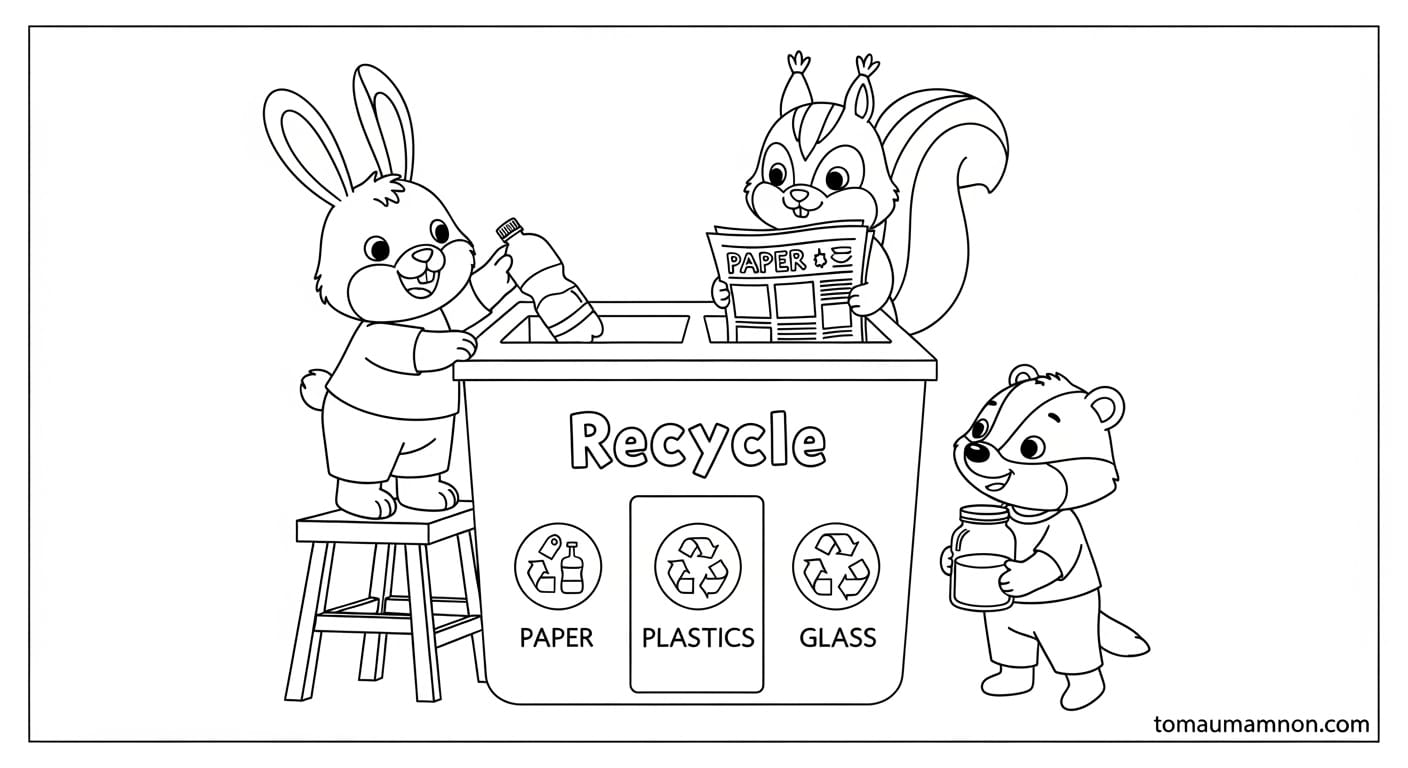 Tô màu thùng rác tái chế cho bé