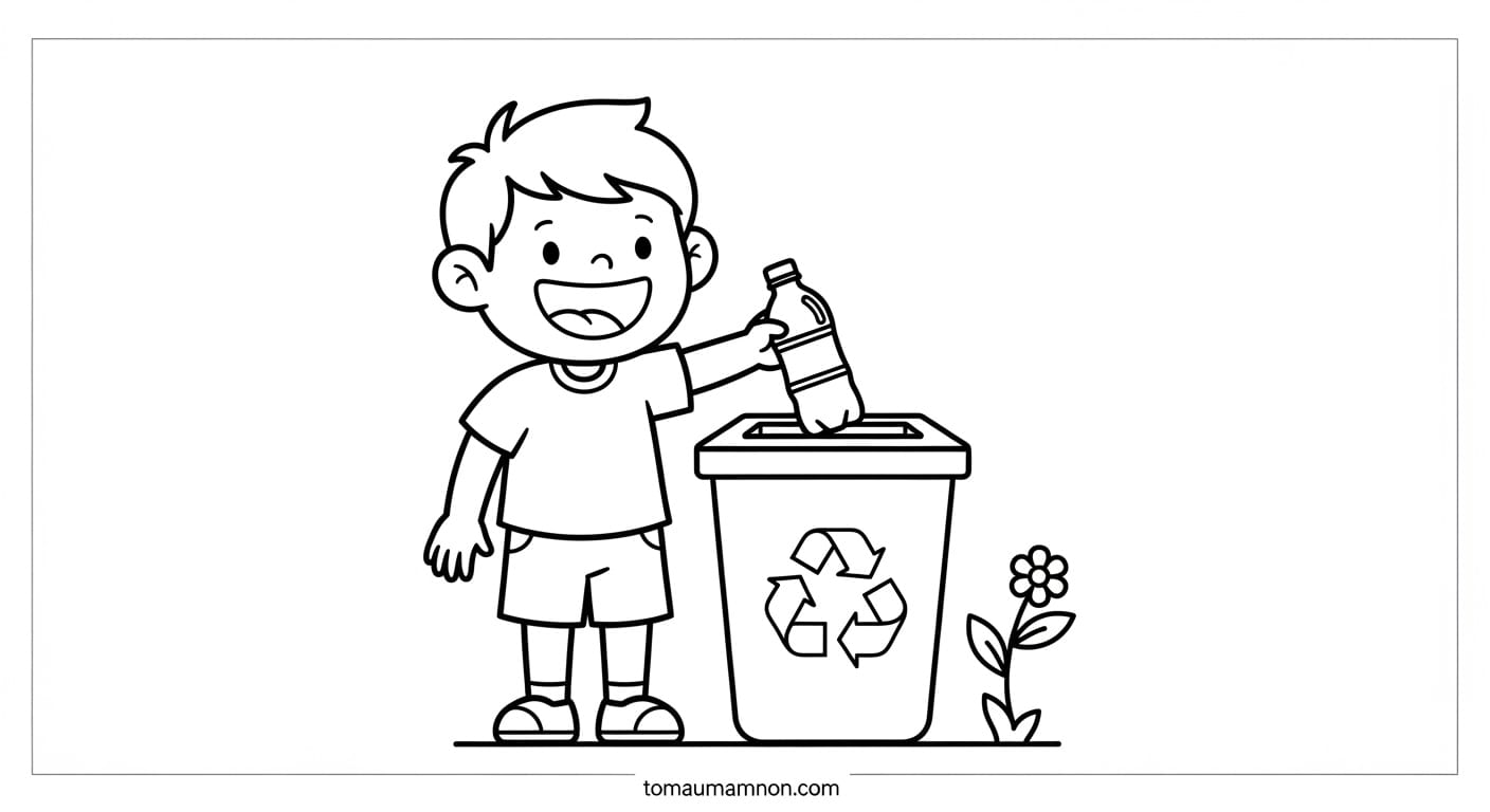 Vẽ thùng rác tái chế đơn giản