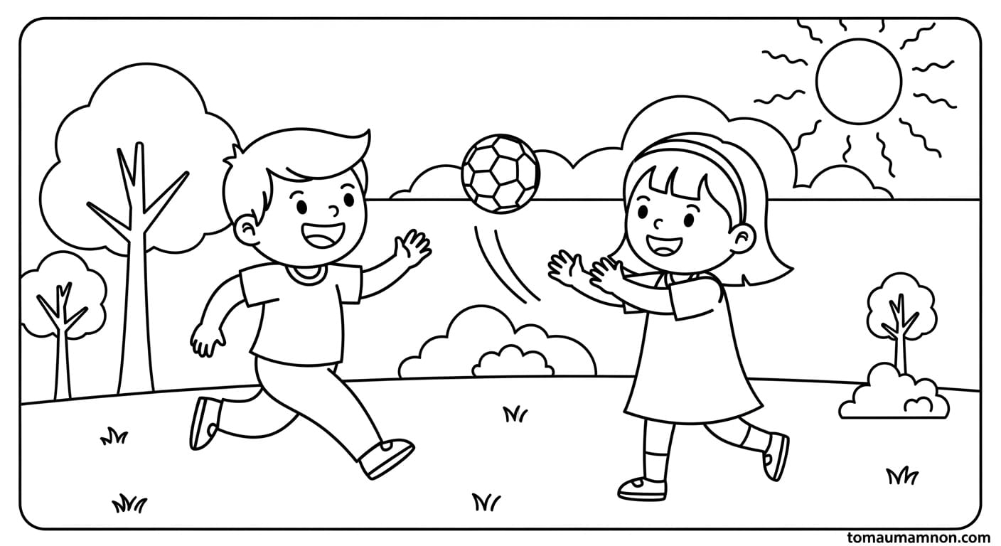 Vẽ Tranh Công Viên Trẻ em chơi đùa