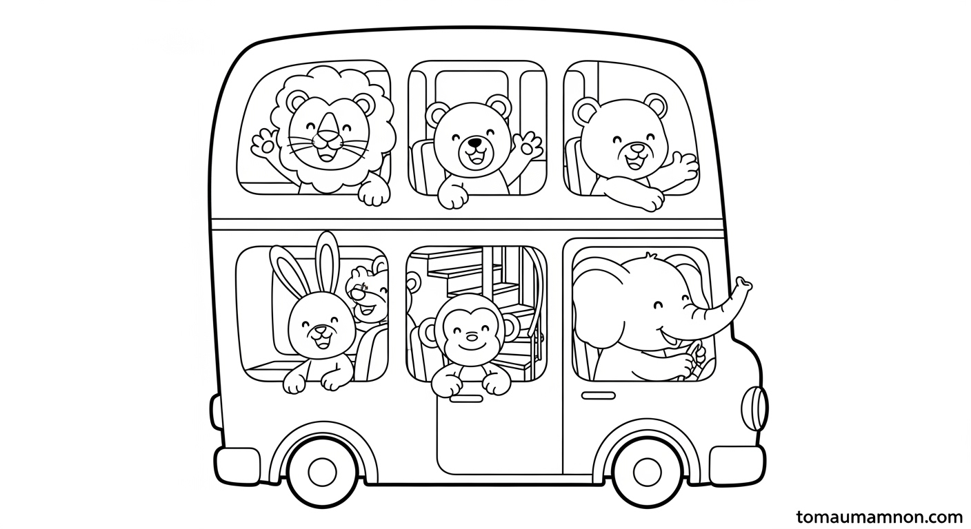 Tải Tranh Tô Màu Xe Buýt 2 Tầng Miễn Phí Cho Bé Mầm Non Mẫu tô màu xe buýt 2 tầng