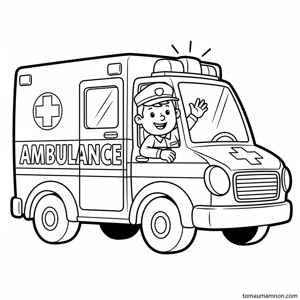 Tranh tô màu xe cứu thương vui nhộn