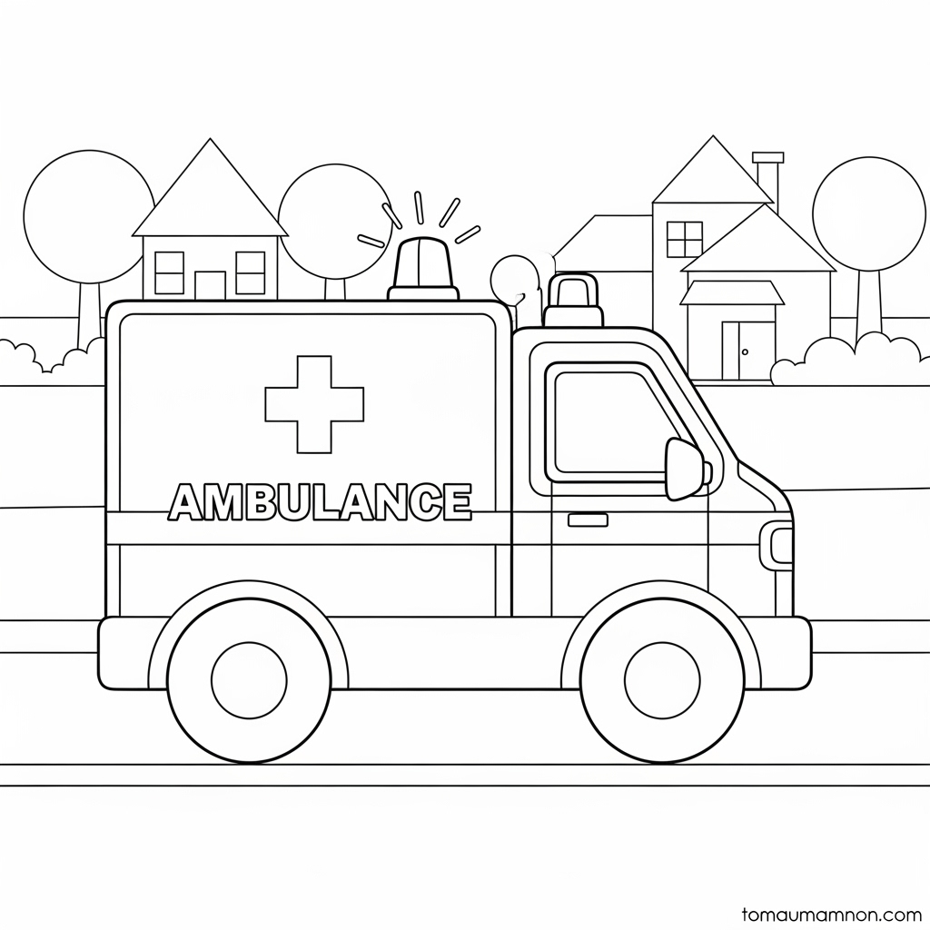 Tranh tô màu xe cứu thương đang chạy
