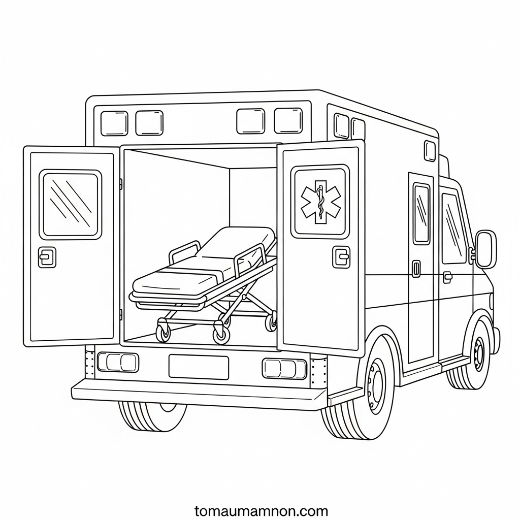 Bé gái tô màu xe cấp cứu